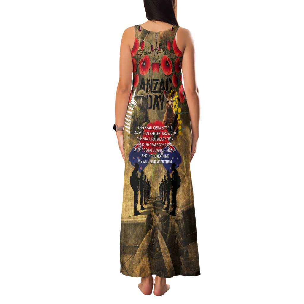 Australia and New Zealand ANZAC Day Tank Maxi Dress Kangaroo and Kiwi Bird Soldier-Honor and Remember Vintage Style