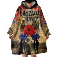 Australia and New Zealand ANZAC Day Wearable Blanket Hoodie Kangaroo and Kiwi Bird Soldier-Honor and Remember Vintage Style