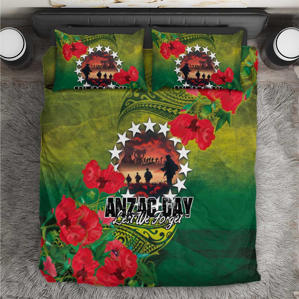 Cook Islands ANDAC Day Bedding Set Honor and Remember Soliders-Forever in My Thoughts Grunge Style LT03 Green-Yellow - Polynesian Pride