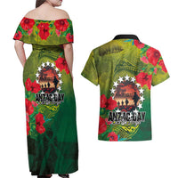 Cook Islands ANDAC Day Couples Matching Off Shoulder Maxi Dress and Hawaiian Shirt Honor and Remember Soliders-Forever in My Thoughts Grunge Style LT03 - Polynesian Pride