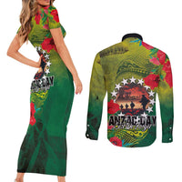 Cook Islands ANDAC Day Couples Matching Short Sleeve Bodycon Dress and Long Sleeve Button Shirt Honor and Remember Soliders-Forever in My Thoughts Grunge Style LT03 - Polynesian Pride