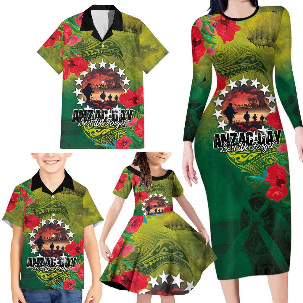 Cook Islands ANDAC Day Family Matching Long Sleeve Bodycon Dress and Hawaiian Shirt Honor and Remember Soliders-Forever in My Thoughts Grunge Style LT03 - Polynesian Pride