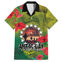 Cook Islands ANDAC Day Family Matching Long Sleeve Bodycon Dress and Hawaiian Shirt Honor and Remember Soliders-Forever in My Thoughts Grunge Style LT03 Dad's Shirt - Short Sleeve Green-Yellow - Polynesian Pride