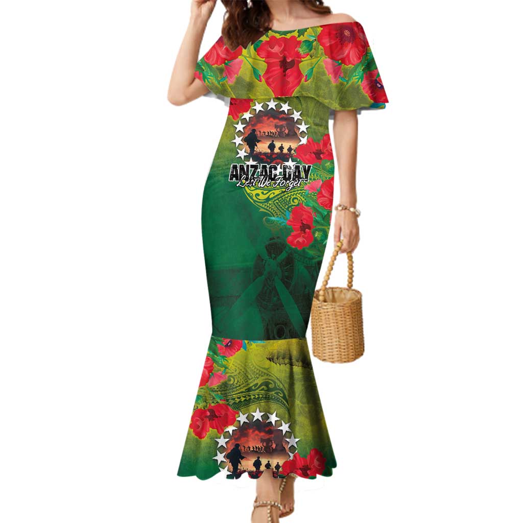 Cook Islands ANDAC Day Family Matching Mermaid Dress and Hawaiian Shirt Honor and Remember Soliders-Forever in My Thoughts Grunge Style