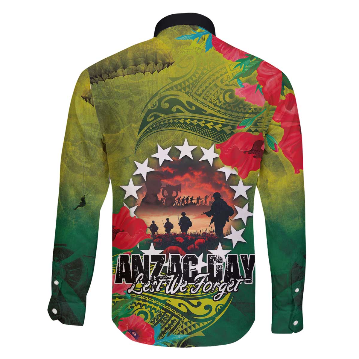 Cook Islands ANDAC Day Family Matching Off The Shoulder Long Sleeve Dress and Hawaiian Shirt Honor and Remember Soliders-Forever in My Thoughts Grunge Style