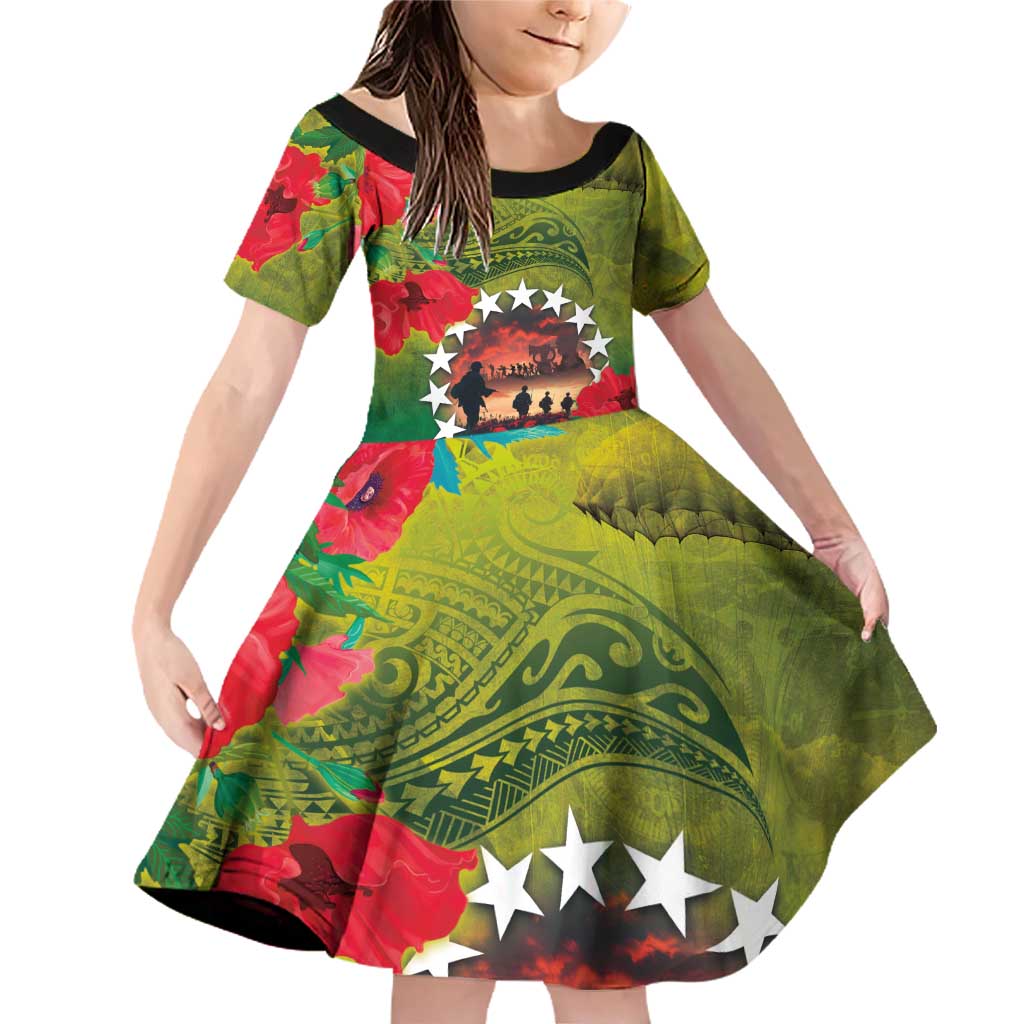 Cook Islands ANDAC Day Family Matching Off Shoulder Short Dress and Hawaiian Shirt Honor and Remember Soliders-Forever in My Thoughts Grunge Style