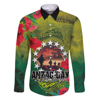Cook Islands ANDAC Day Family Matching Puletasi and Hawaiian Shirt Honor and Remember Soliders-Forever in My Thoughts Grunge Style LT03 Dad's Shirt - Long Sleeve Green-Yellow - Polynesian Pride
