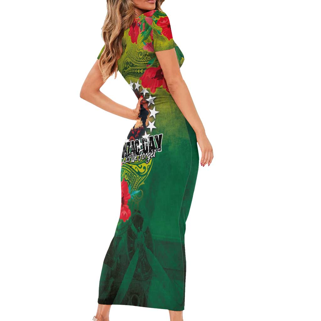 Cook Islands ANDAC Day Family Matching Short Sleeve Bodycon Dress and Hawaiian Shirt Honor and Remember Soliders-Forever in My Thoughts Grunge Style