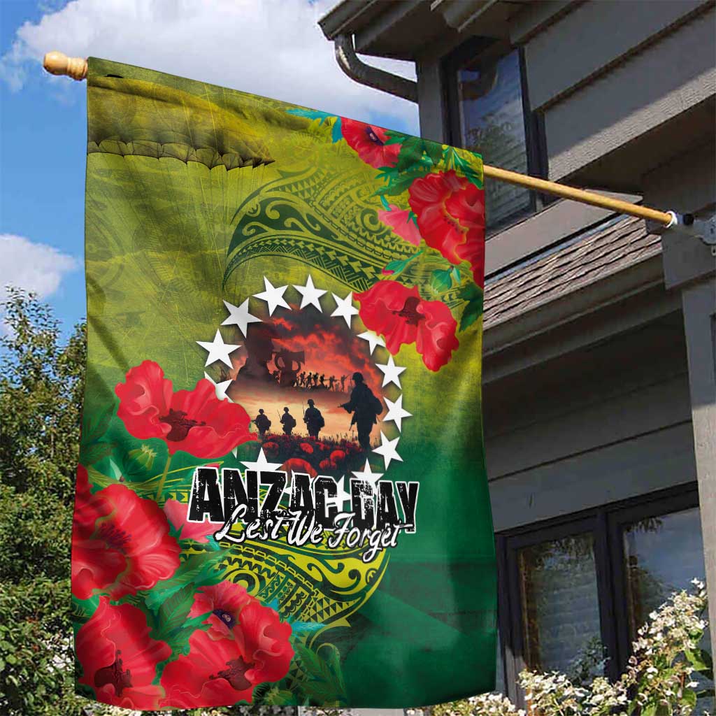 Cook Islands ANDAC Day Garden Flag Honor and Remember Soliders-Forever in My Thoughts Grunge Style