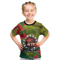 Cook Islands ANDAC Day Kid T Shirt Honor and Remember Soliders-Forever in My Thoughts Grunge Style LT03 Green-Yellow - Polynesian Pride