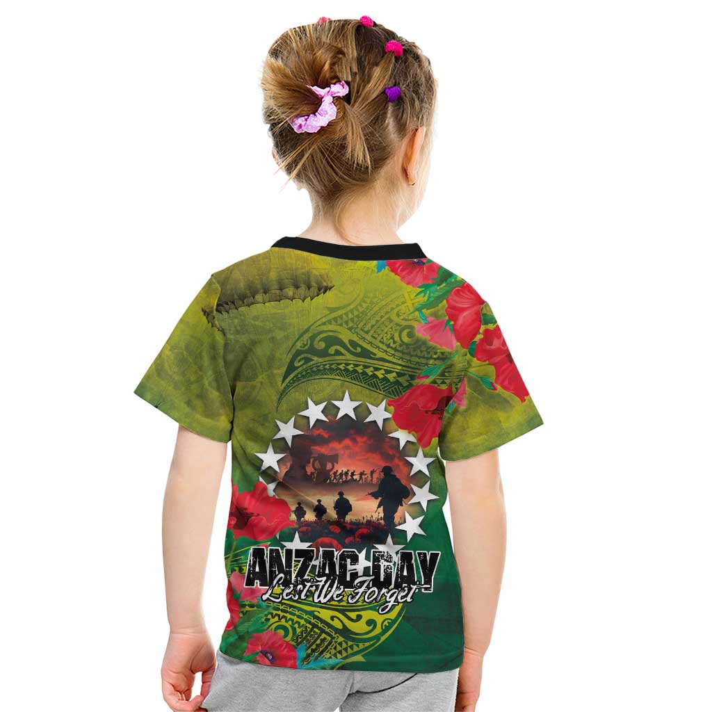 Cook Islands ANDAC Day Kid T Shirt Honor and Remember Soliders-Forever in My Thoughts Grunge Style LT03 - Polynesian Pride