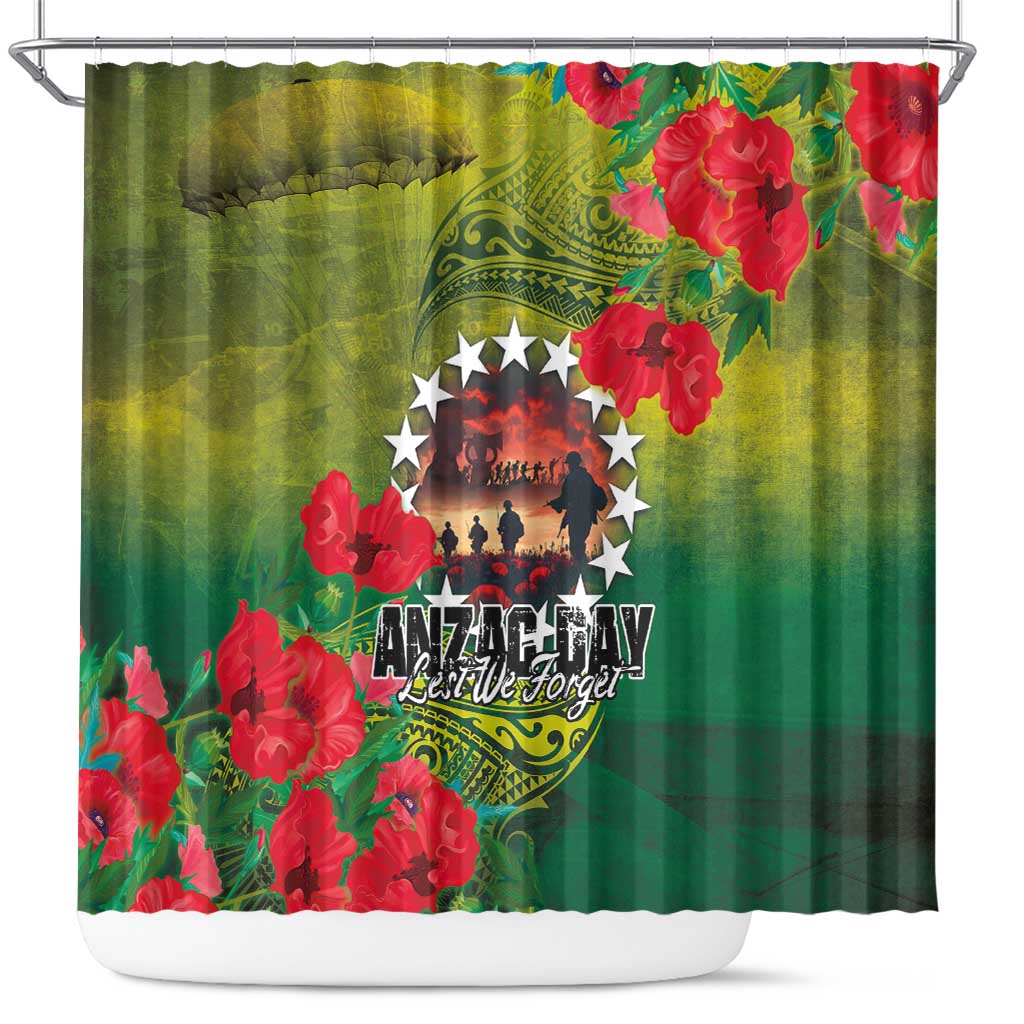 Cook Islands ANDAC Day Shower Curtain Honor and Remember Soliders-Forever in My Thoughts Grunge Style
