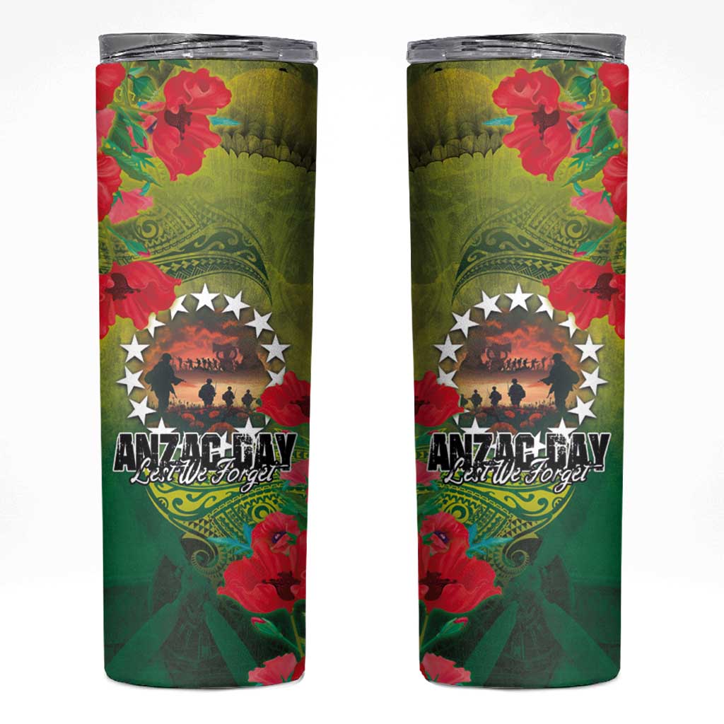 Cook Islands ANDAC Day Skinny Tumbler Honor and Remember Soliders-Forever in My Thoughts Grunge Style LT03 Green-Yellow - Polynesian Pride