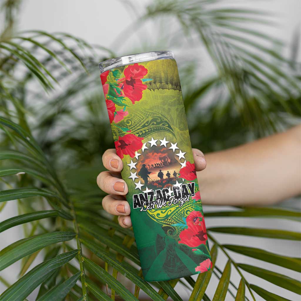 Cook Islands ANDAC Day Skinny Tumbler Honor and Remember Soliders-Forever in My Thoughts Grunge Style LT03 - Polynesian Pride
