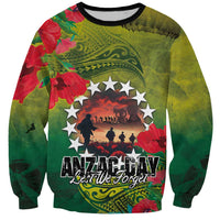 Cook Islands ANDAC Day Sweatshirt Honor and Remember Soliders-Forever in My Thoughts Grunge Style LT03 Unisex Green-Yellow - Polynesian Pride