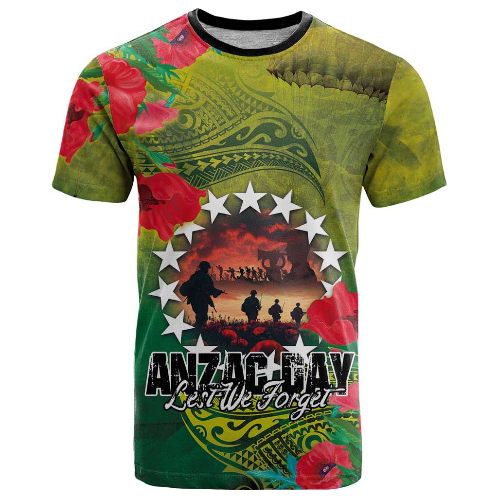 Cook Islands ANDAC Day T Shirt Honor and Remember Soliders-Forever in My Thoughts Grunge Style LT03 Green-Yellow - Polynesian Pride