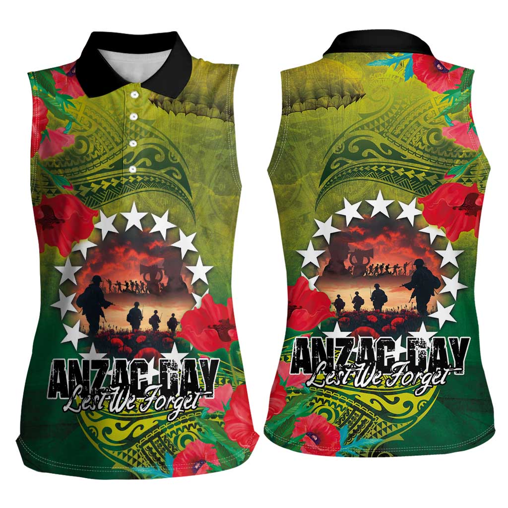 Cook Islands ANDAC Day Women Sleeveless Polo Shirt Honor and Remember Soliders-Forever in My Thoughts Grunge Style LT03 - Polynesian Pride