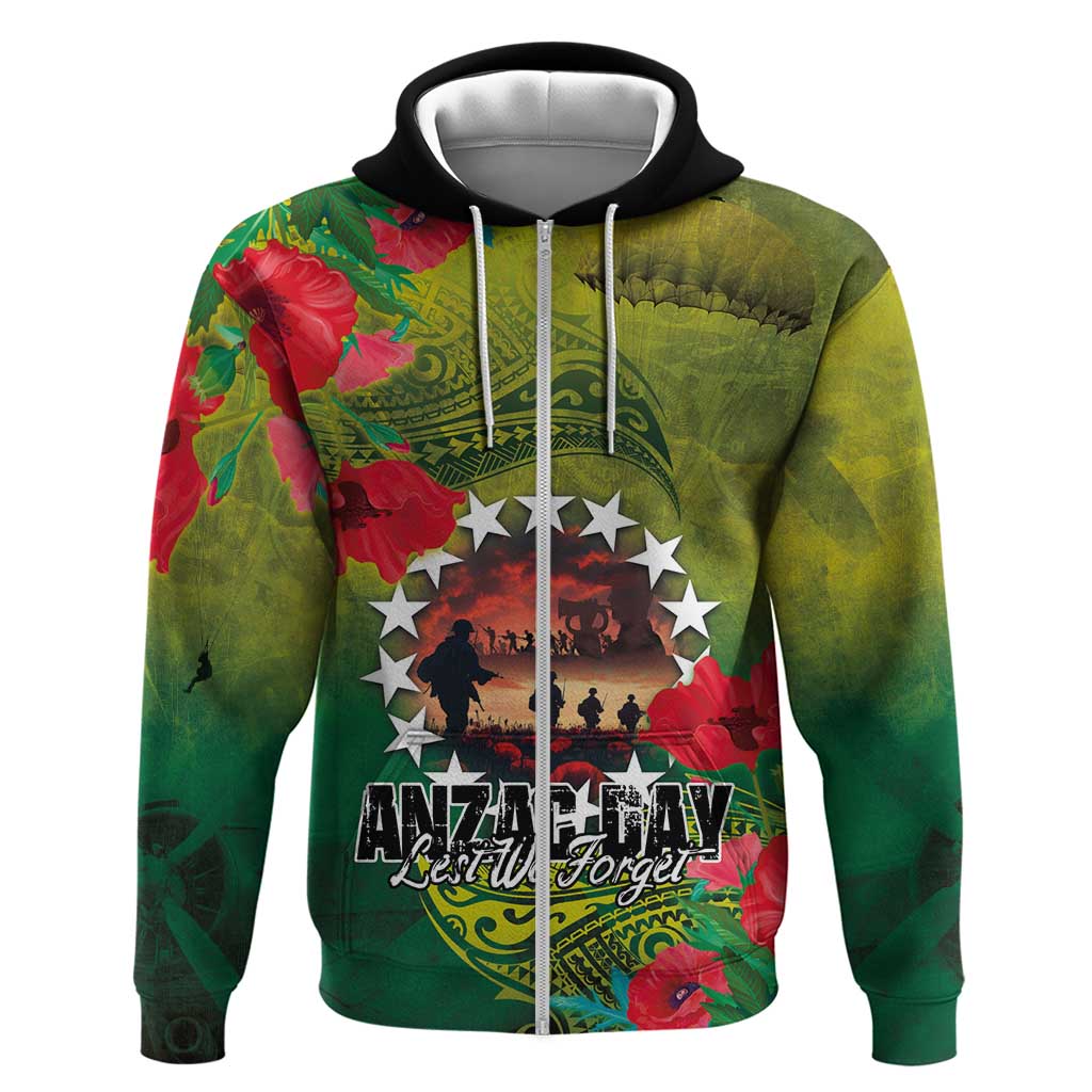 Cook Islands ANDAC Day Zip Hoodie Honor and Remember Soliders-Forever in My Thoughts Grunge Style