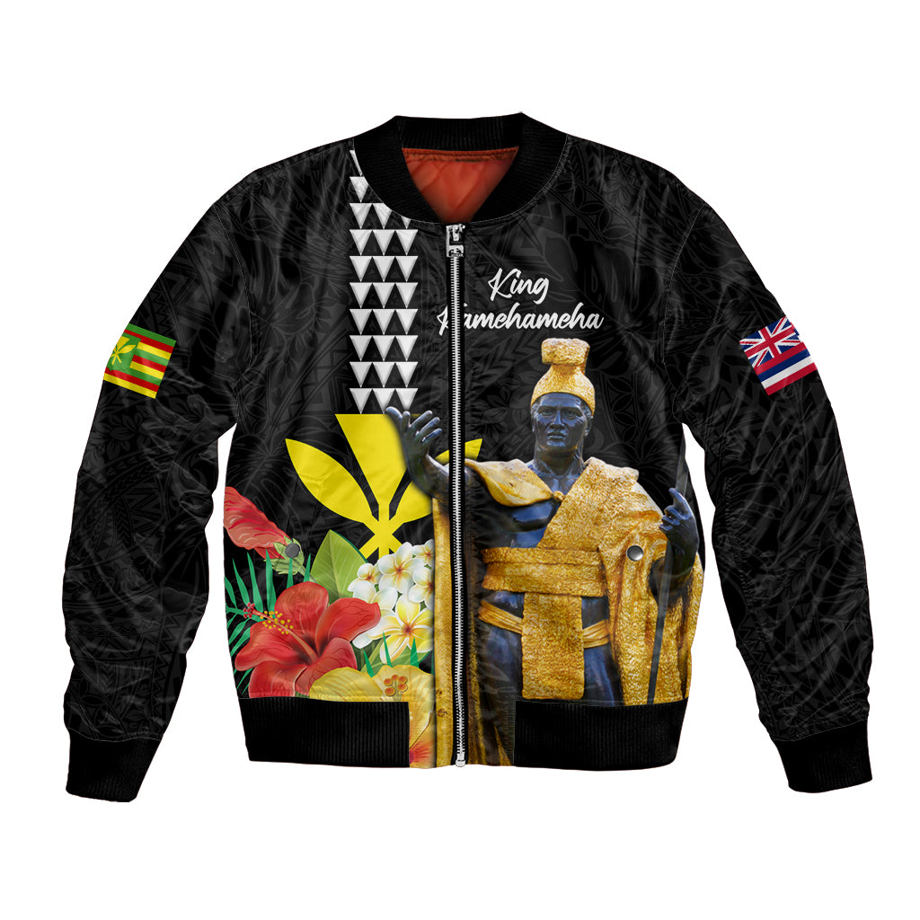 Hawaii King Kamehameha Day Bomber Jacket Kanaka Maoli Hibiscus Flower and Kakau Pattern