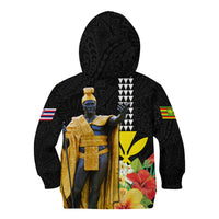 Hawaii King Kamehameha Day Kid Hoodie Kanaka Maoli Hibiscus Flower and Kakau Pattern