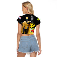 Hawaii King Kamehameha Day Raglan Cropped T Shirt Kanaka Maoli Hibiscus Flower and Kakau Pattern