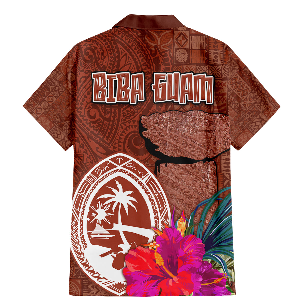 Chamorro Biba Guam Family Matching Mermaid Dress and Hawaiian Shirt Latte Stone Tribal and Hibiscus Flower Tapa Pattern