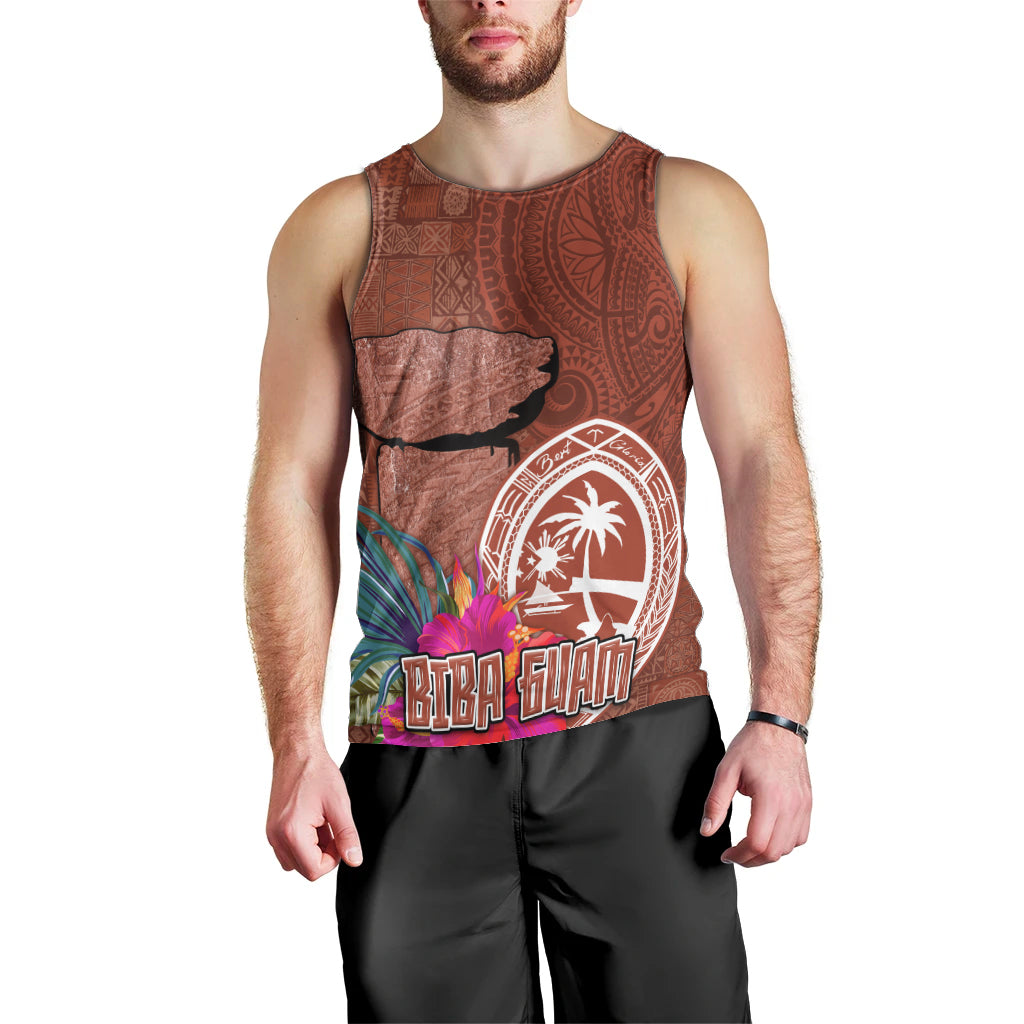 Chamorro Biba Guam Men Tank Top Latte Stone Tribal and Hibiscus Flower Tapa Pattern