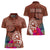 Chamorro Biba Guam Women Polo Shirt Latte Stone Tribal and Hibiscus Flower Tapa Pattern