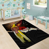 Papua New Guinea Remembrance Day Area Rug Bird of Paradise Plumeria Flower and Polynesian Pattern
