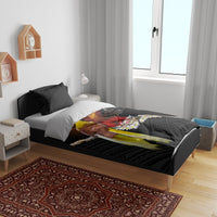 Papua New Guinea Remembrance Day Bedding Set Bird of Paradise Plumeria Flower and Polynesian Pattern