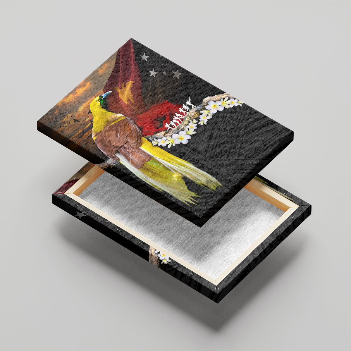 Papua New Guinea Remembrance Day Canvas Wall Art Bird of Paradise Plumeria Flower and Polynesian Pattern