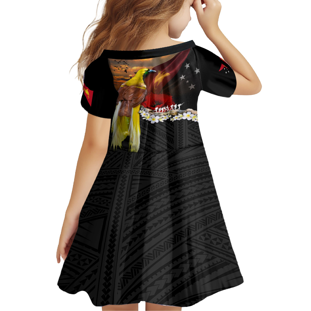 Papua New Guinea Remembrance Day Family Matching Off Shoulder Maxi Dress and Hawaiian Shirt Bird of Paradise Plumeria Flower and Polynesian Pattern