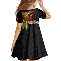Papua New Guinea Remembrance Day Kid Short Sleeve Dress Bird of Paradise Plumeria Flower and Polynesian Pattern