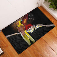 Papua New Guinea Remembrance Day Rubber Doormat Bird of Paradise Plumeria Flower and Polynesian Pattern