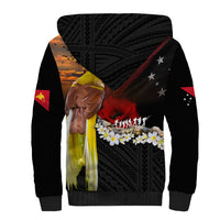 Papua New Guinea Remembrance Day Sherpa Hoodie Bird of Paradise Plumeria Flower and Polynesian Pattern
