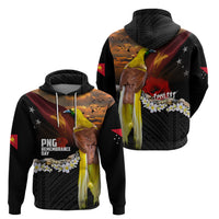 Papua New Guinea Remembrance Day Zip Hoodie Bird of Paradise Plumeria Flower and Polynesian Pattern