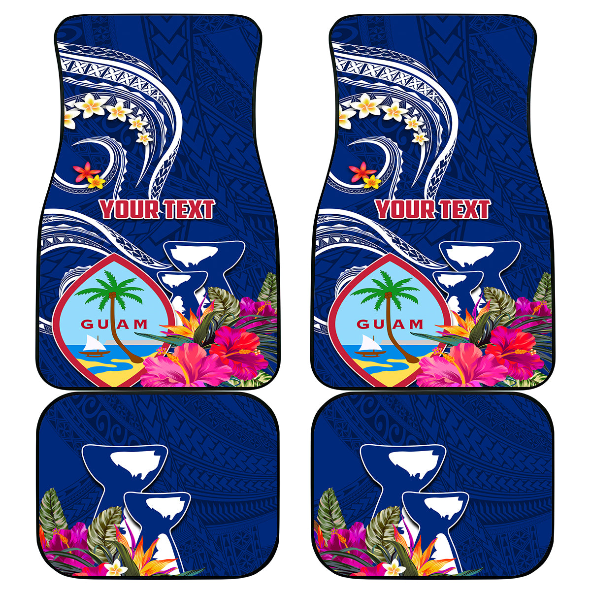 Personalised Guam Liberation Car Mats Latte Stone and Guahan Seal Jungle Flower