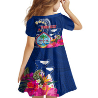 Guam Liberation Family Matching Short Sleeve Bodycon Dress and Hawaiian Shirt Latte Stone and Guahan Seal Jungle Flower