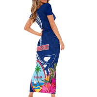 Guam Liberation Family Matching Short Sleeve Bodycon Dress and Hawaiian Shirt Latte Stone and Guahan Seal Jungle Flower