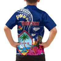 Guam Liberation Kid Hawaiian Shirt Latte Stone and Guahan Seal Jungle Flower