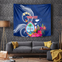 Personalised Guam Liberation Tapestry Latte Stone and Guahan Seal Jungle Flower