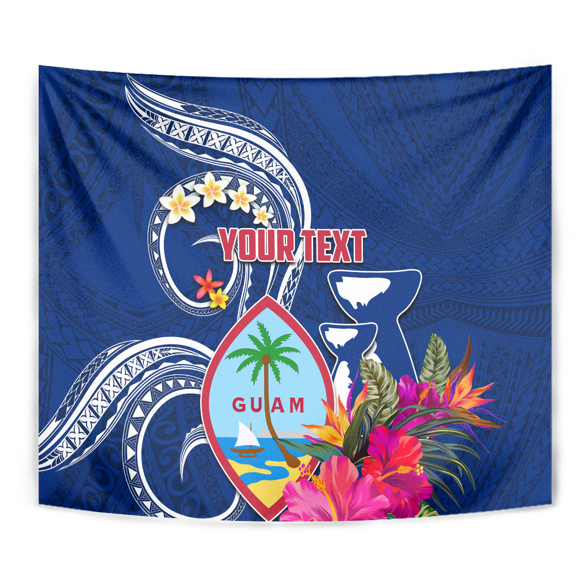 Personalised Guam Liberation Tapestry Latte Stone and Guahan Seal Jungle Flower