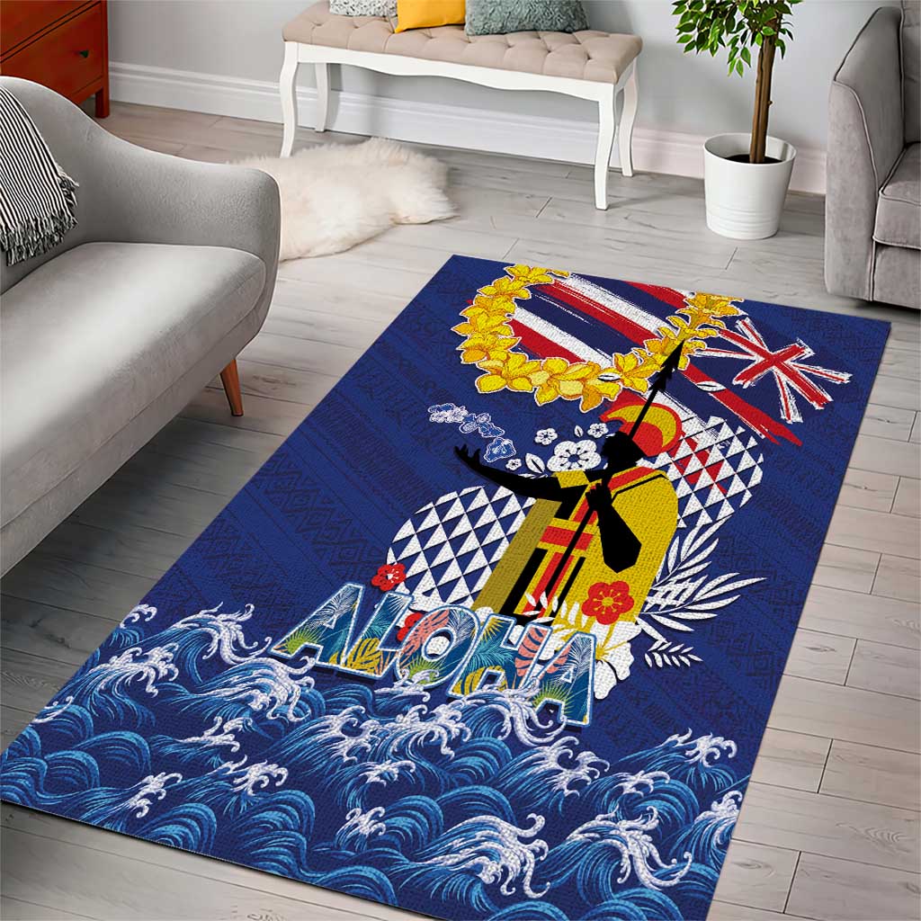 Hawaii King Kamehameha Day Area Rug Lei Sea Waves Polynesian Tapa Pattern