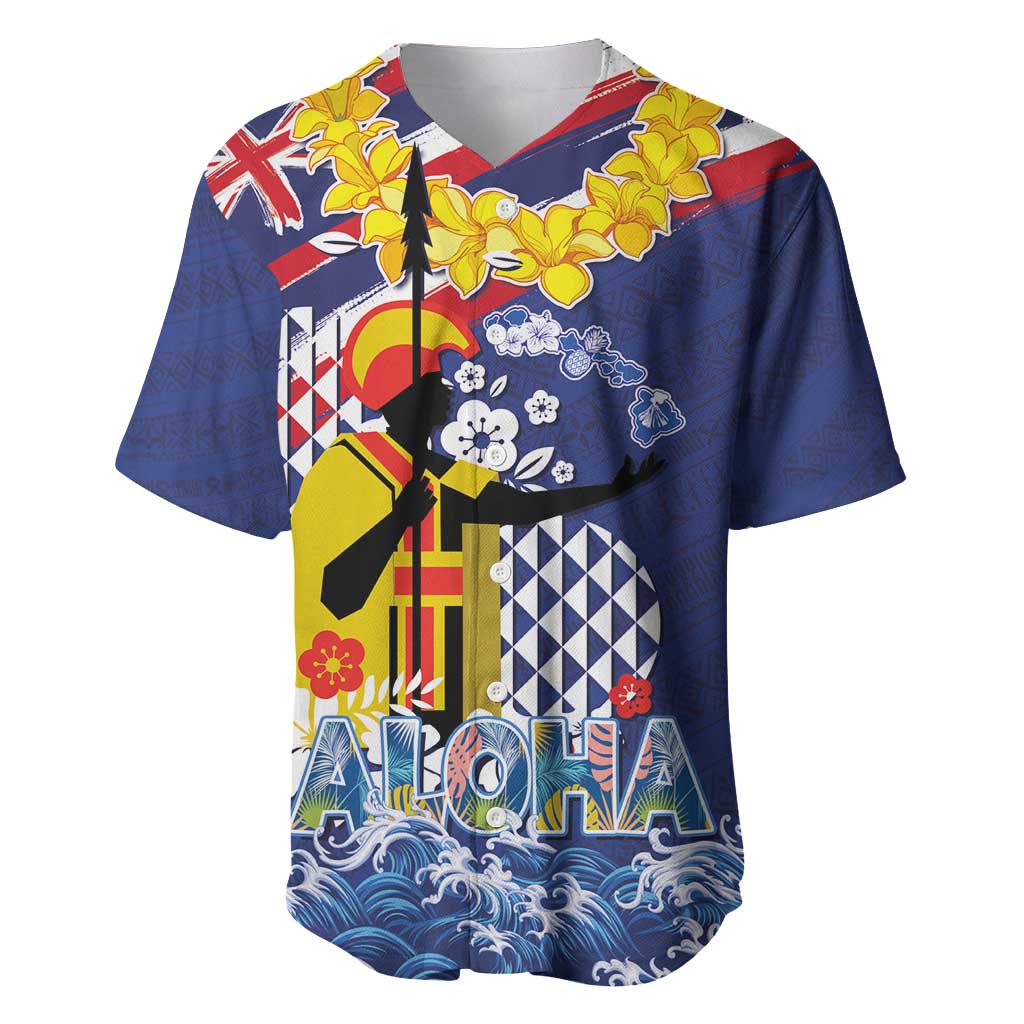 Hawaii King Kamehameha Day Baseball Jersey Lei Sea Waves Polynesian Tapa Pattern