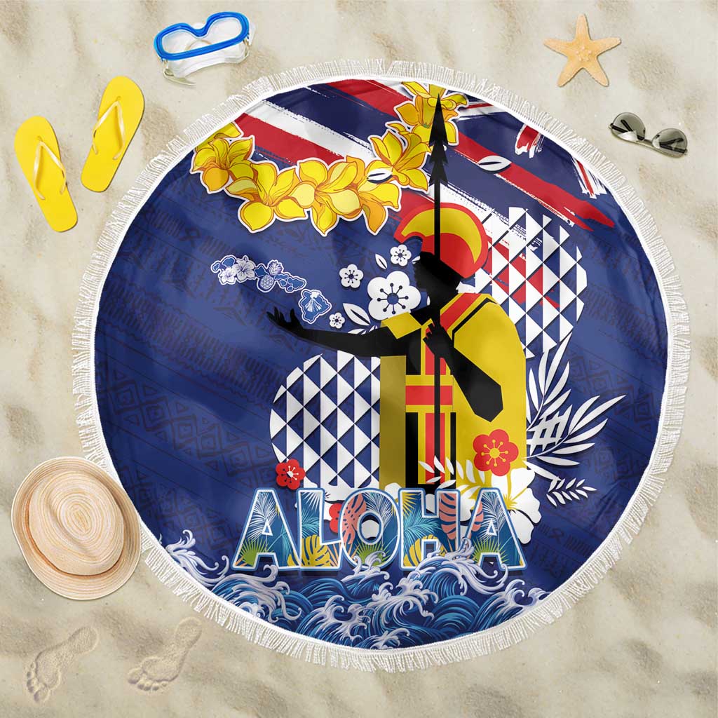 Hawaii King Kamehameha Day Beach Blanket Lei Sea Waves Polynesian Tapa Pattern