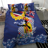 Hawaii King Kamehameha Day Bedding Set Lei Sea Waves Polynesian Tapa Pattern