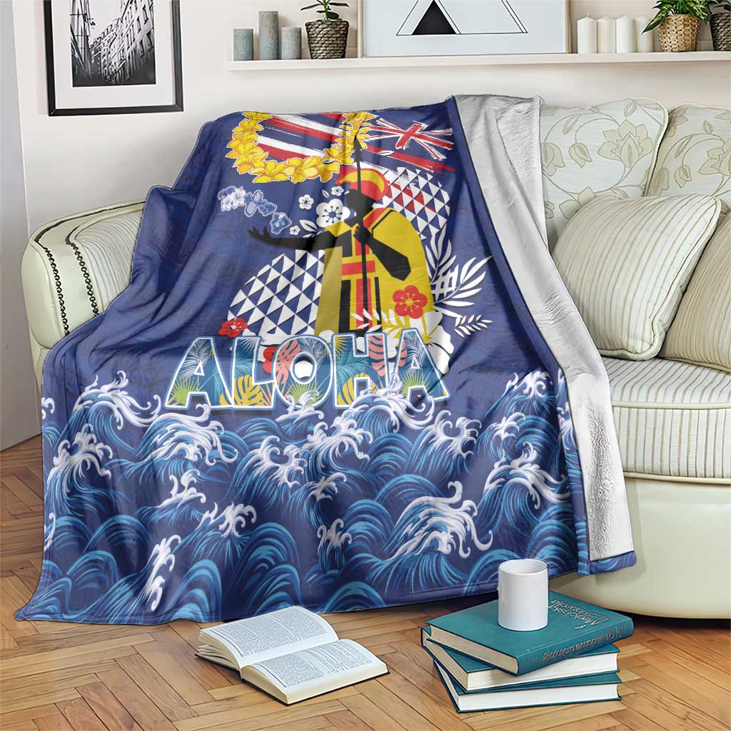 Hawaii King Kamehameha Day Blanket Lei Sea Waves Polynesian Tapa Pattern LT03 Blue - Polynesian Pride