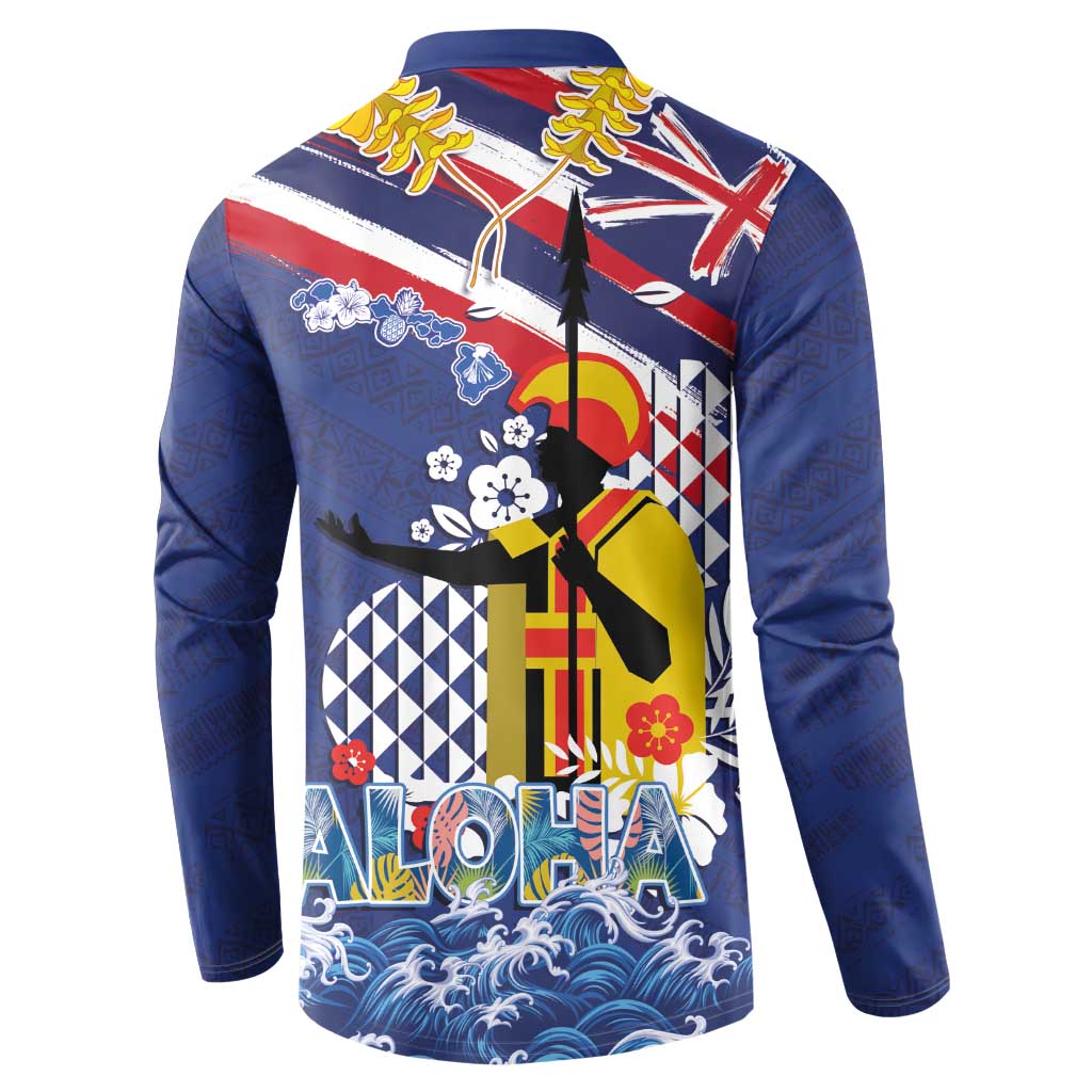Hawaii King Kamehameha Day Button Sweatshirt Lei Sea Waves Polynesian Tapa Pattern LT03 - Polynesian Pride