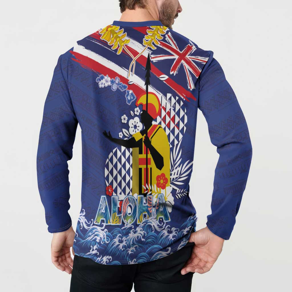 Hawaii King Kamehameha Day Button Sweatshirt Lei Sea Waves Polynesian Tapa Pattern LT03 - Polynesian Pride