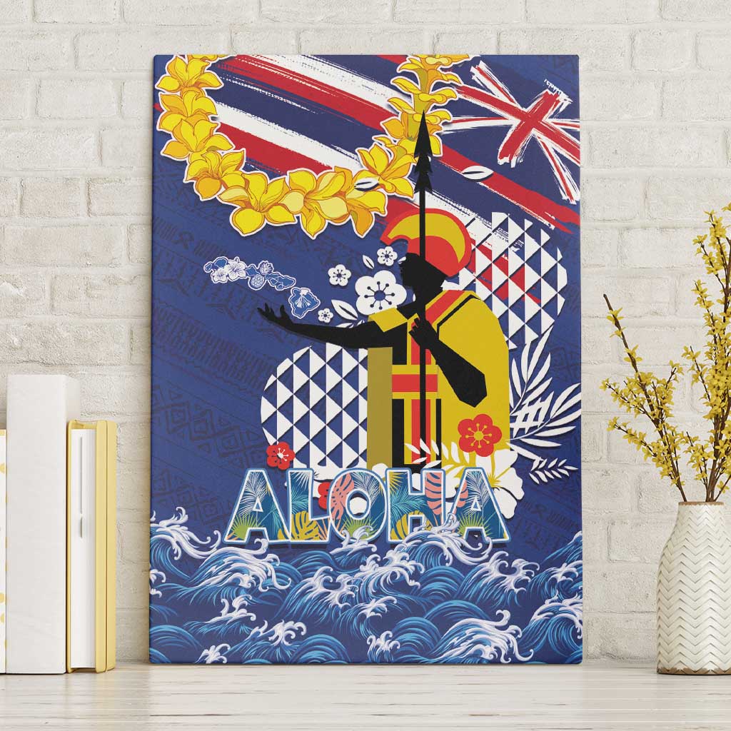 Hawaii King Kamehameha Day Canvas Wall Art Lei Sea Waves Polynesian Tapa Pattern LT03 Without Frame Blue - Polynesian Pride